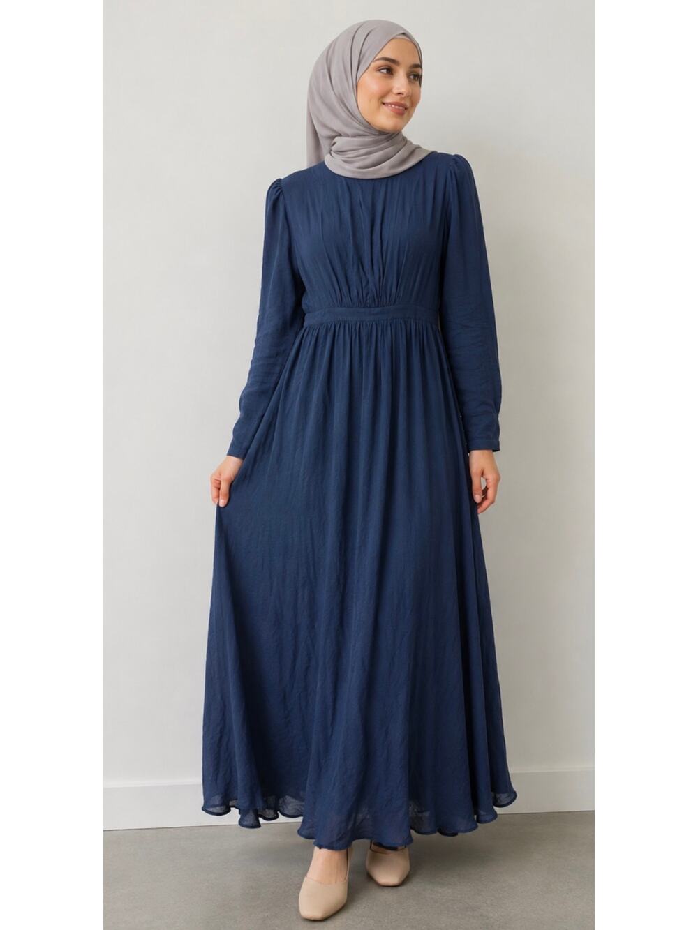 Veiled Collection Long Sleeve Modest Maxi Dress Size Large Navy